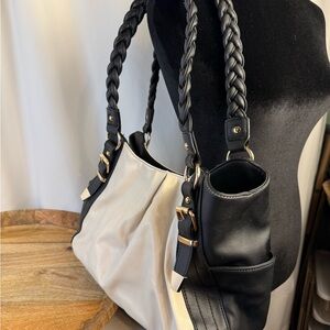 Black & Cream Two Tone Shoulder Bag | Gold Hardware